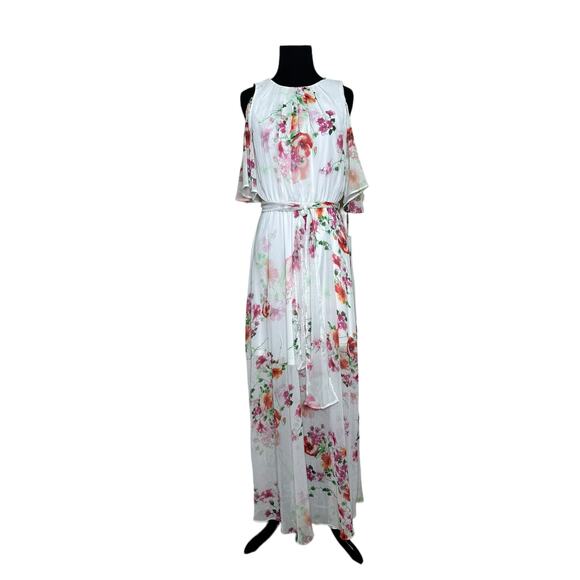 Calvin Klein white red floral print cold shoulder maxi dress size 4 - Picture 15 of 16
